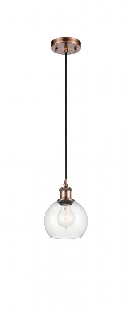 Athens - 1 Light - 6 inch - Antique Copper - Cord hung - Mini Pendant