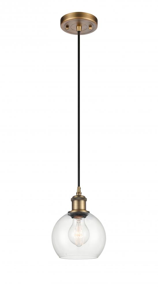 Athens - 1 Light - 6 inch - Brushed Brass - Cord hung - Mini Pendant