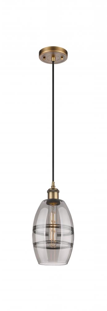 Vaz - 1 Light - 6 inch - Brushed Brass - Cord hung - Mini Pendant