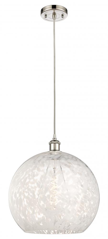 White Mouchette - 1 Light - 14 inch - Polished Nickel - Cord Hung - Pendant