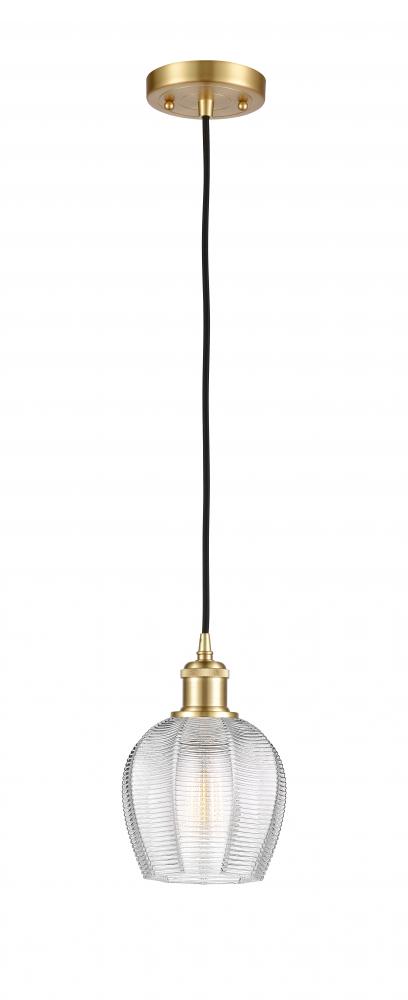 Norfolk - 1 Light - 6 inch - Satin Gold - Cord hung - Mini Pendant