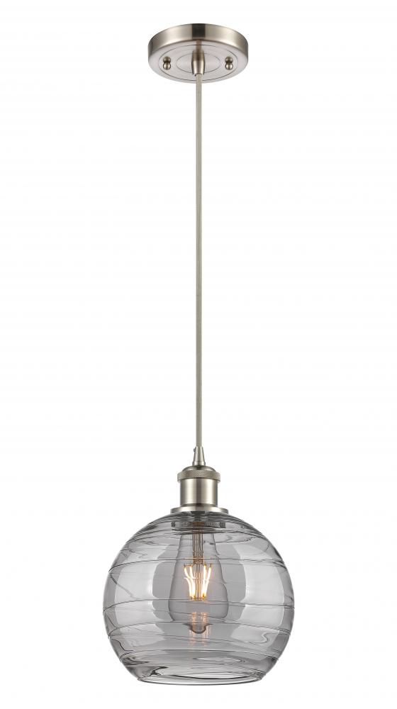 Athens Deco Swirl - 1 Light - 8 inch - Brushed Satin Nickel - Cord hung - Mini Pendant