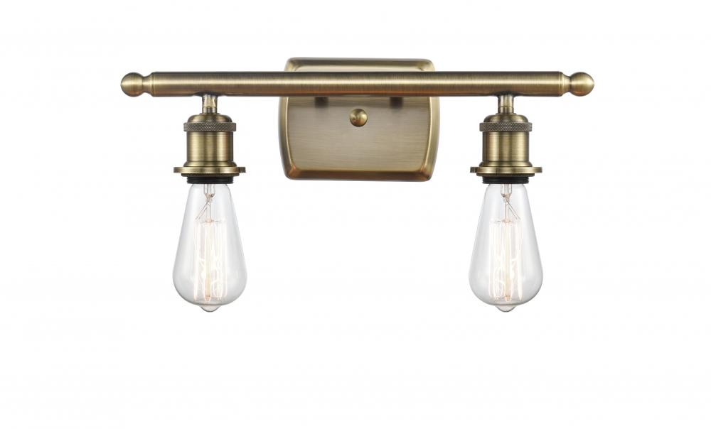 Bare Bulb - 2 Light - 16 inch - Antique Brass - Bath Vanity Light