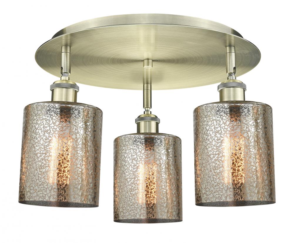 Cobbleskill - 3 Light - 17 inch - Antique Brass - Flush Mount