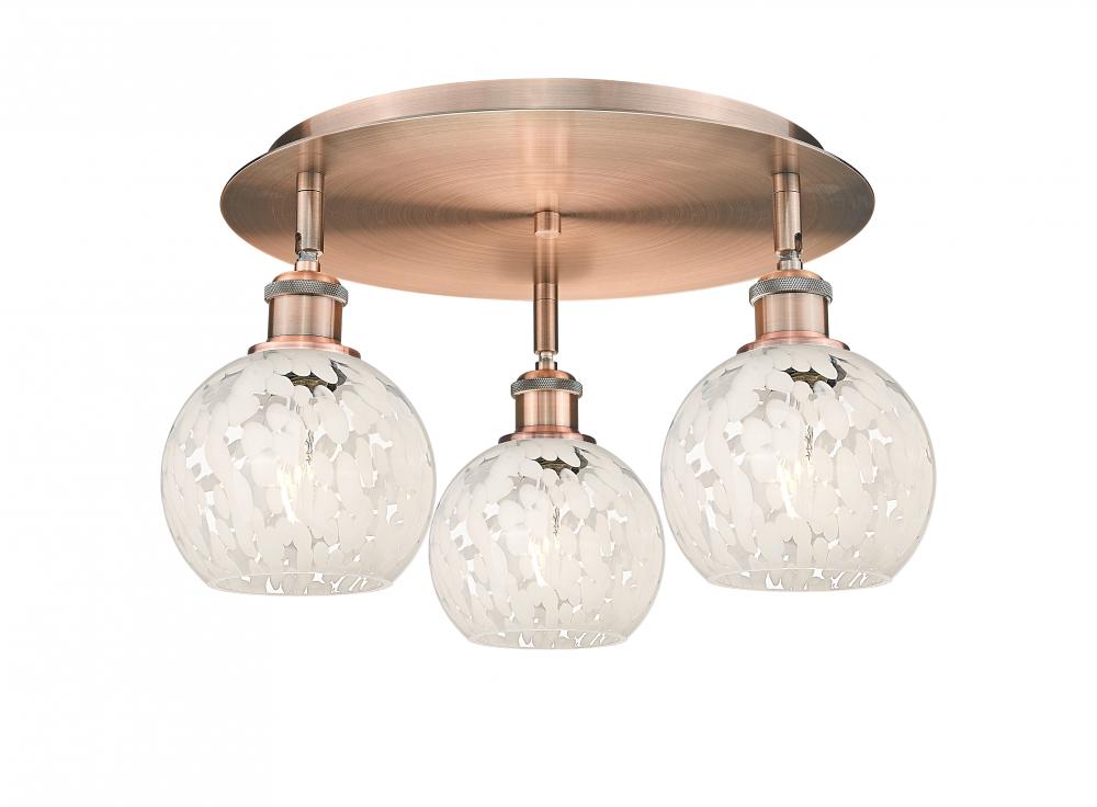 White Mouchette - 3 Light - 18 inch - Antique Copper - Flush Mount