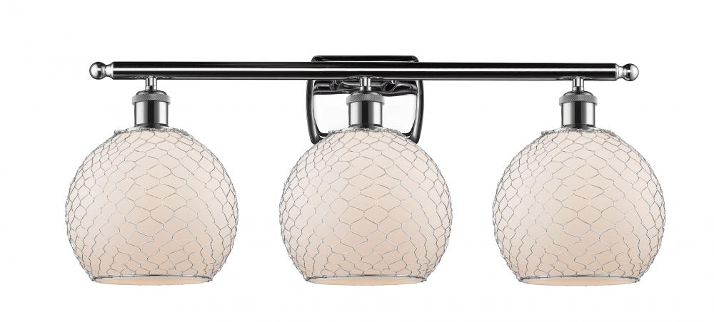 Farmhouse Chicken Wire - 3 Light - 28 inch - Polished Chrome - Bath Vanity Light