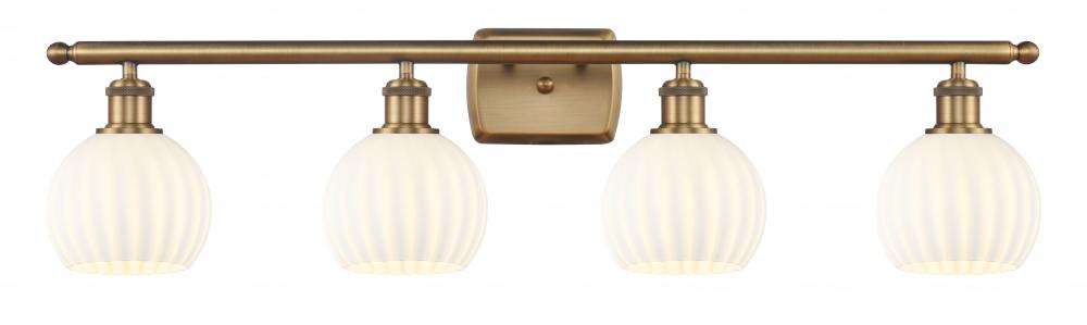 White Venetian - 4 Light - 36 inch - Brushed Brass - Bath Vanity Light