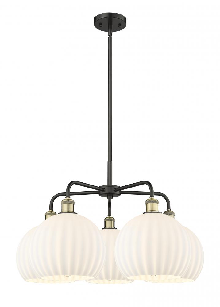 White Venetian - 5 Light - 28 inch - Black Antique Brass - Chandelier