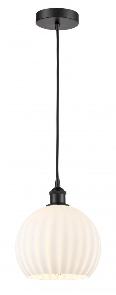 White Venetian - 1 Light - 10 inch - Matte Black - Cord Hung - Mini Pendant