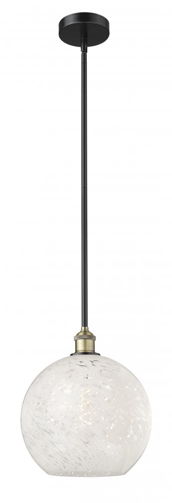 White Mouchette - 1 Light - 12 inch - Black Antique Brass - Stem Hung - Mini Pendant