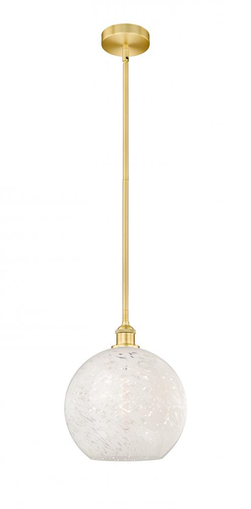 White Mouchette - 1 Light - 12 inch - Satin Gold - Stem Hung - Mini Pendant
