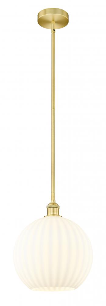 White Venetian - 1 Light - 12 inch - Satin Gold - Stem Hung - Mini Pendant