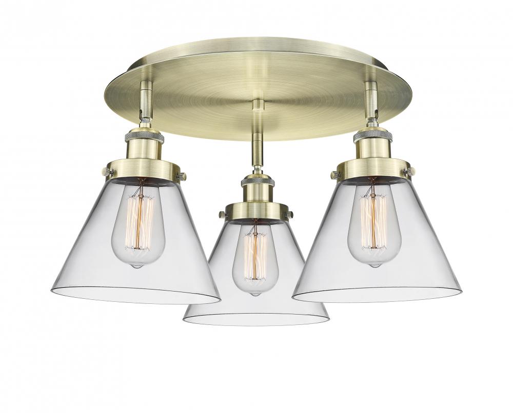 Cone - 3 Light - 20 inch - Antique Brass - Flush Mount