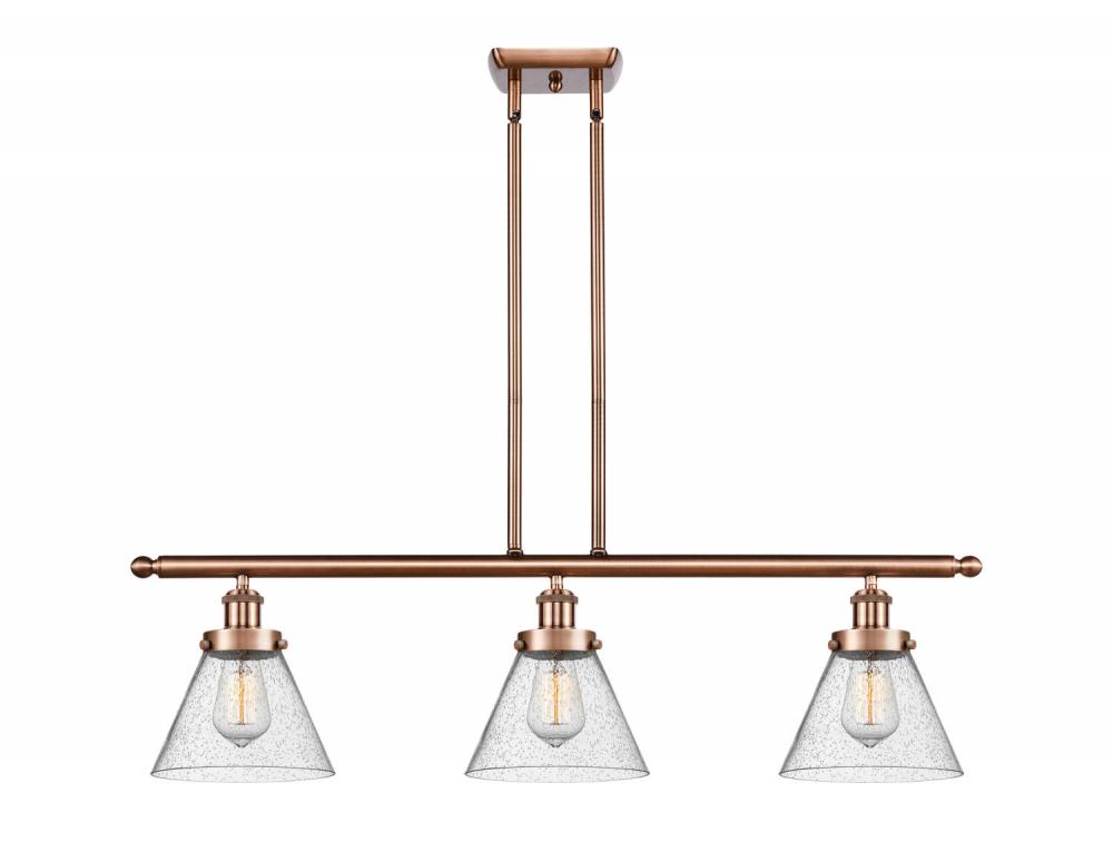 Cone - 3 Light - 36 inch - Antique Copper - Stem Hung - Island Light