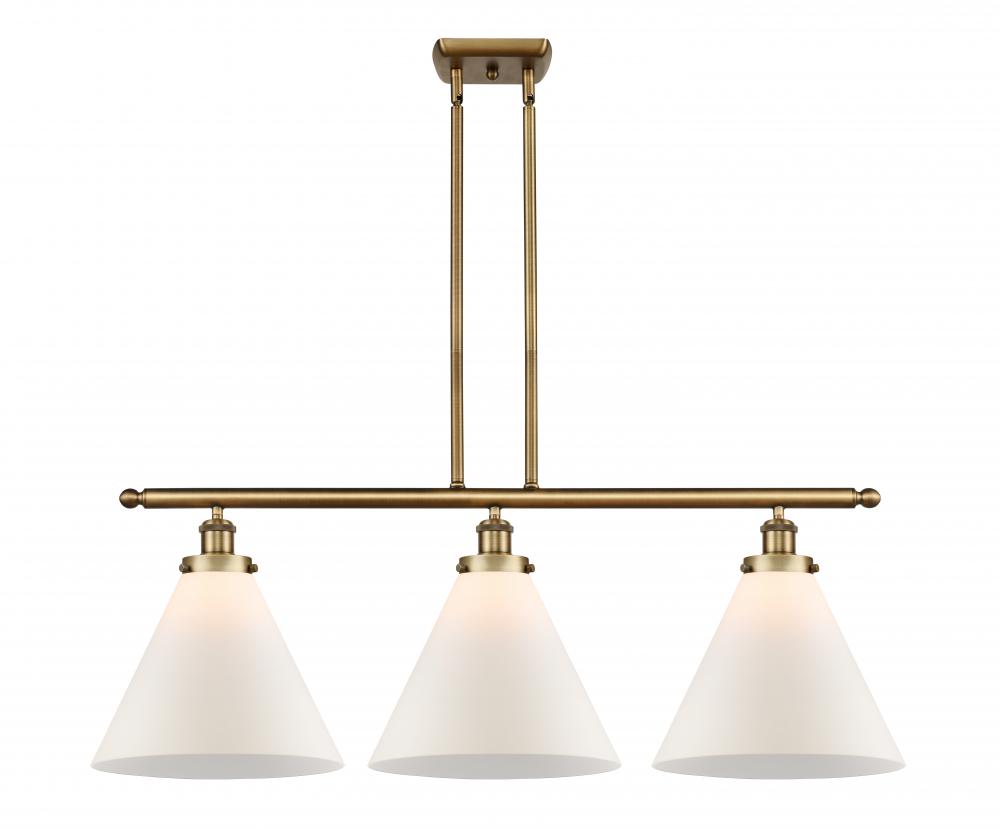 Cone - 3 Light - 36 inch - Brushed Brass - Stem Hung - Island Light