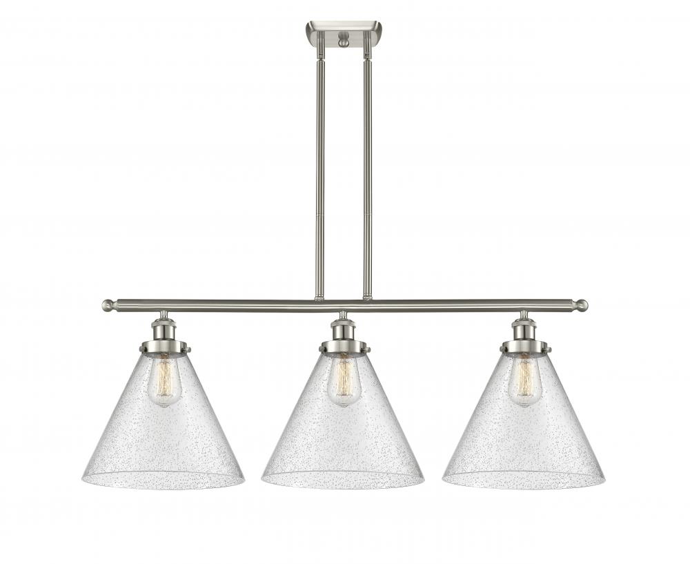 Cone - 3 Light - 36 inch - Brushed Satin Nickel - Stem Hung - Island Light