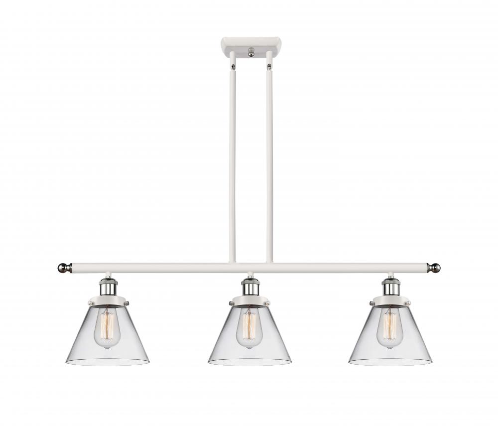 Cone - 3 Light - 36 inch - White Polished Chrome - Stem Hung - Island Light