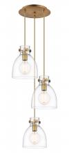 Innovations Lighting 113-410-1PS-BB-G412-8CL - Newton Bell - 3 Light - 16 inch - Brushed Brass - Multi Pendant