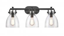 Innovations Lighting 410-3W-BK-G412-7CL - Newton Bell - 3 Light - 27 inch - Matte Black - Bath Vanity Light