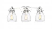 Innovations Lighting 410-3W-PN-G412-7CL - Newton Bell - 3 Light - 27 inch - Polished Nickel - Bath Vanity Light