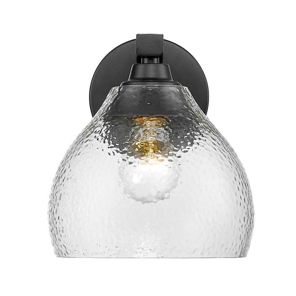 Ariella BLK 1 Light Wall Sconce in Matte Black with Hammered Clear Glass Shade