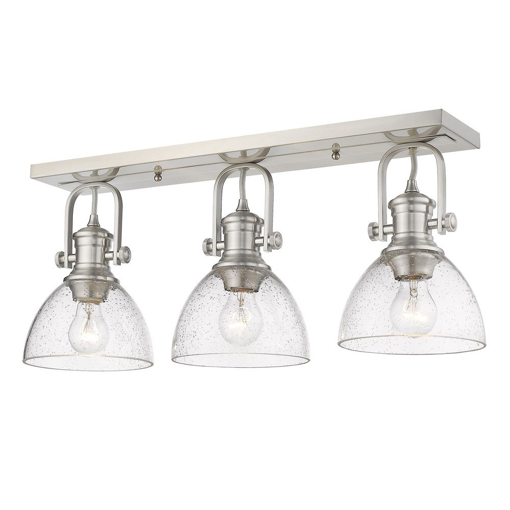 Hines 3-Light Semi-Flush in Pewter with Seeded Glass