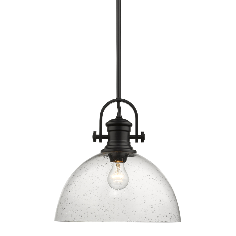 Hines 1-Light Pendant in Matte Black with Seeded Glass