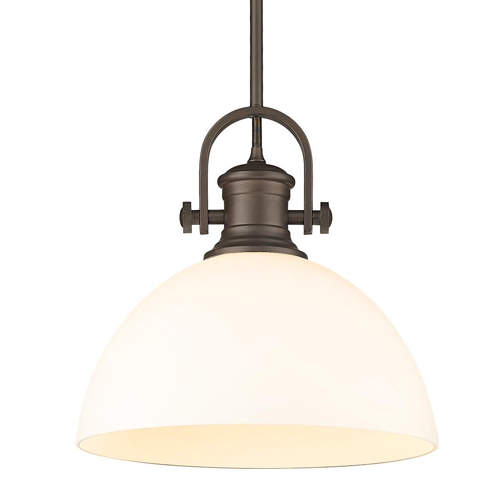 Hines 1-Light Pendant in Rubbed Bronze with Opal Glass