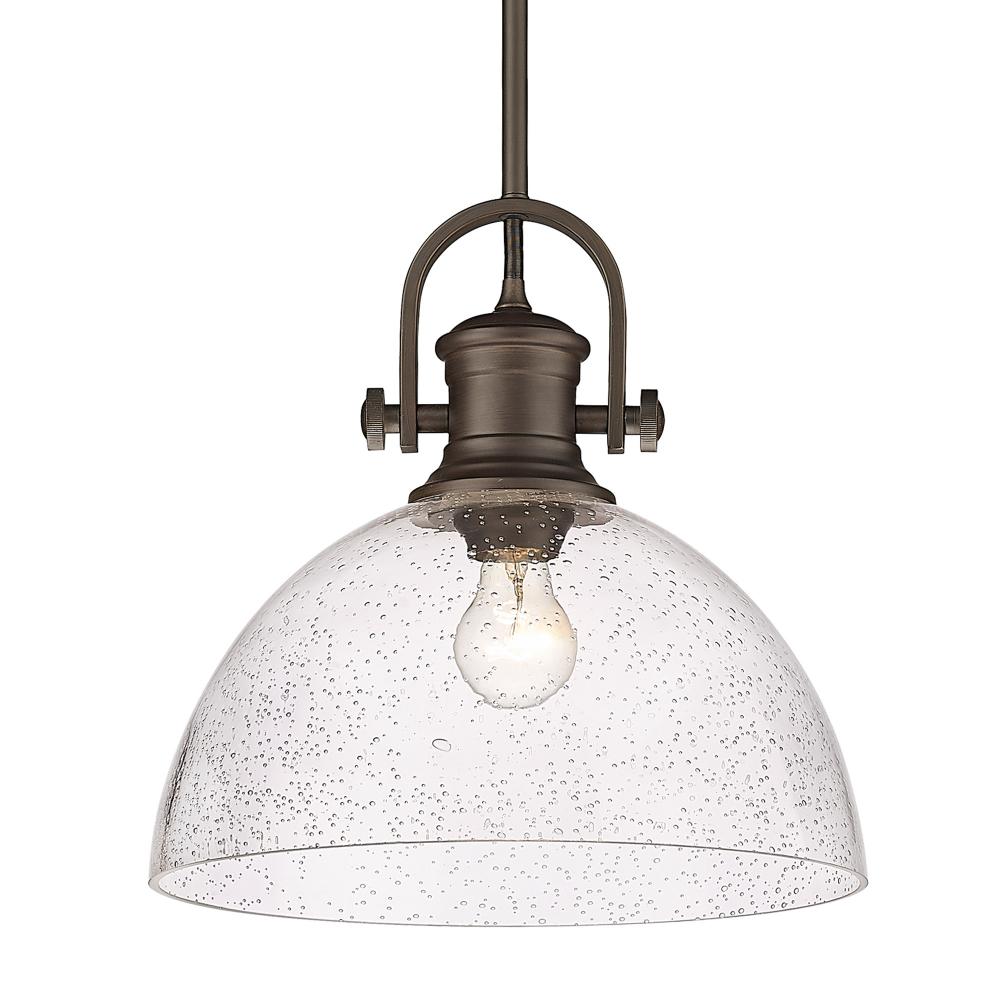 Hines 1-Light Pendant in Rubbed Bronze with Seeded Glass