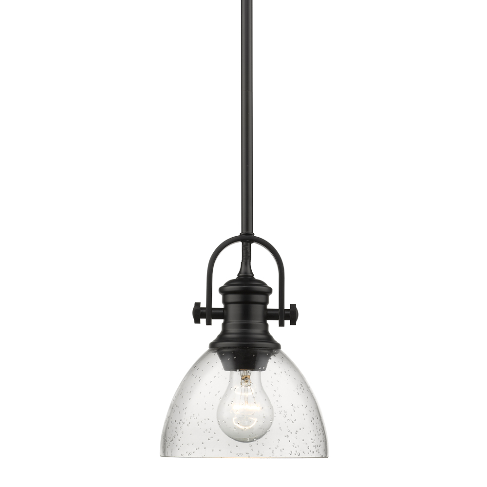 Hines Mini Pendant in Matte Black with Seeded Glass