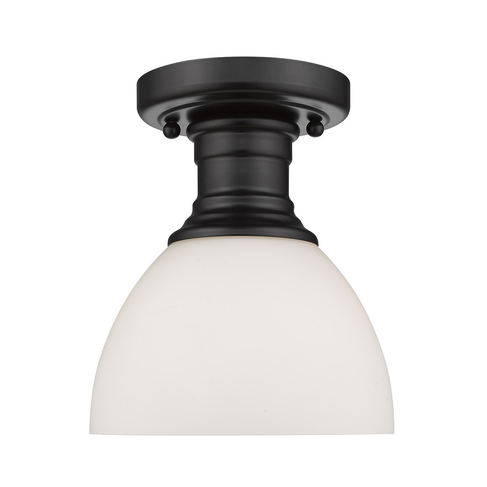 Hines Semi-flush in Matte Black with Opal Glass