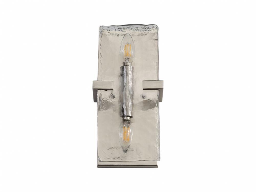 Aenon 2-Light Wall Sconce in Pewter with Hammered Water Glass