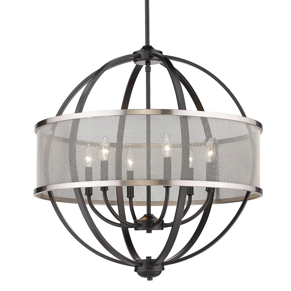 Colson BLK 6 Light Chandelier (with Pewter shade) in Matte Black