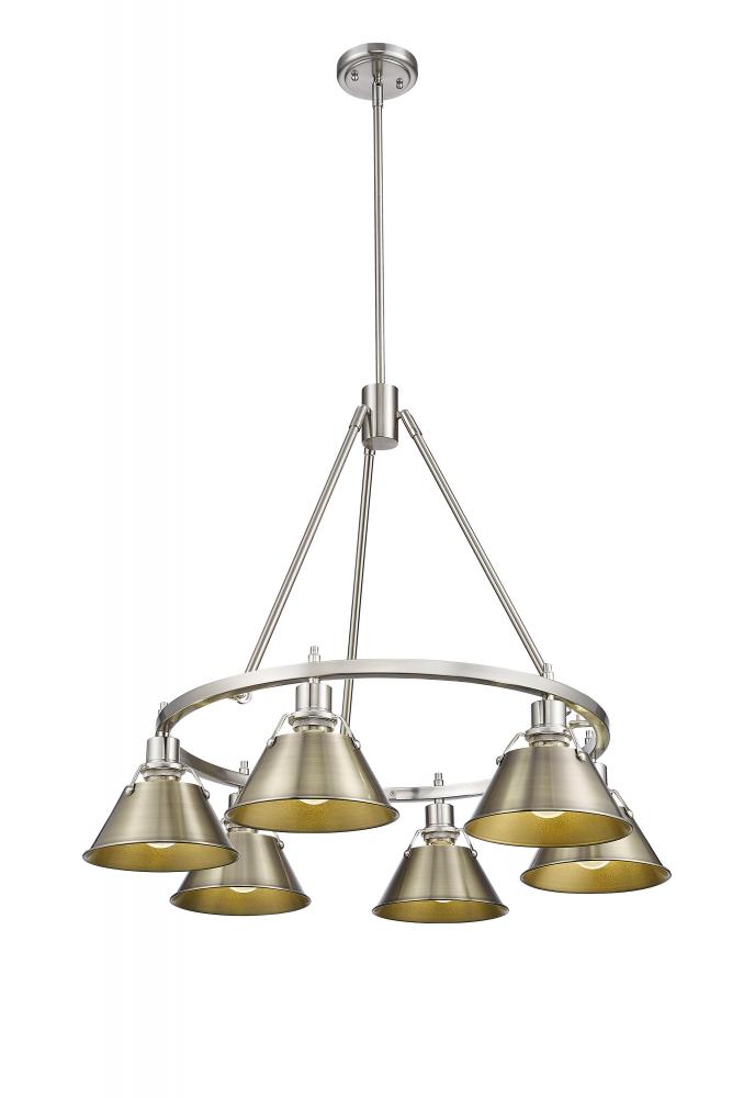 Orwell PW 6 Light Chandelier in Pewter with Aged Brass shades