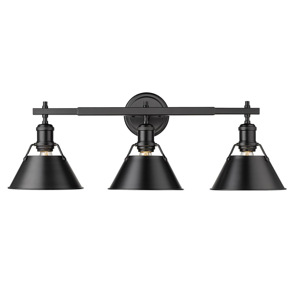 Orwell BLK 3 Light Bath Vanity in Matte Black with Matte Black shades