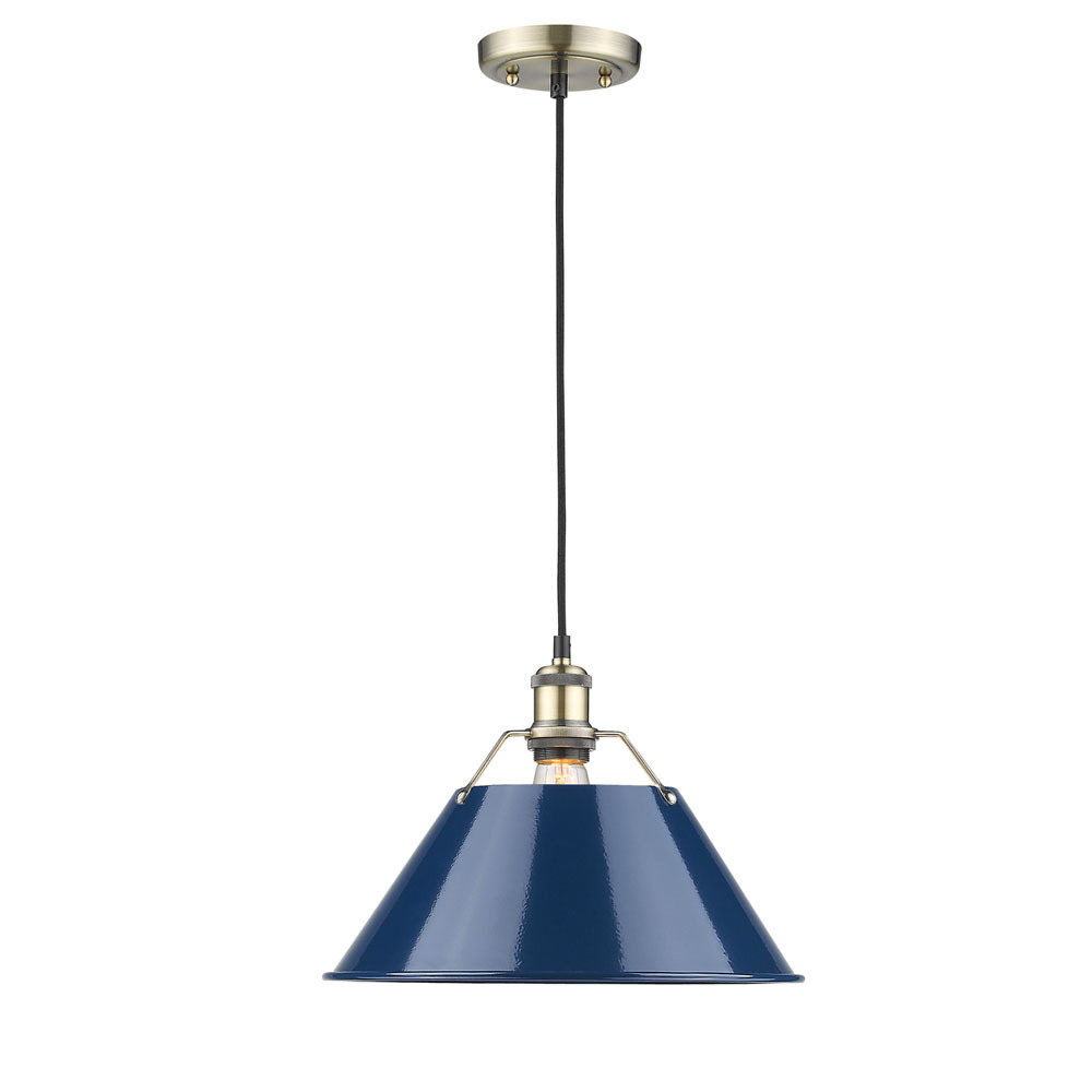 Orwell AB Large Pendant - 14&#34; in Aged Brass with Matte Navy shade