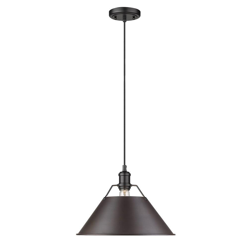 Orwell BLK Large Pendant - 14&#34; in Matte Black with Rubbed Bronze shade