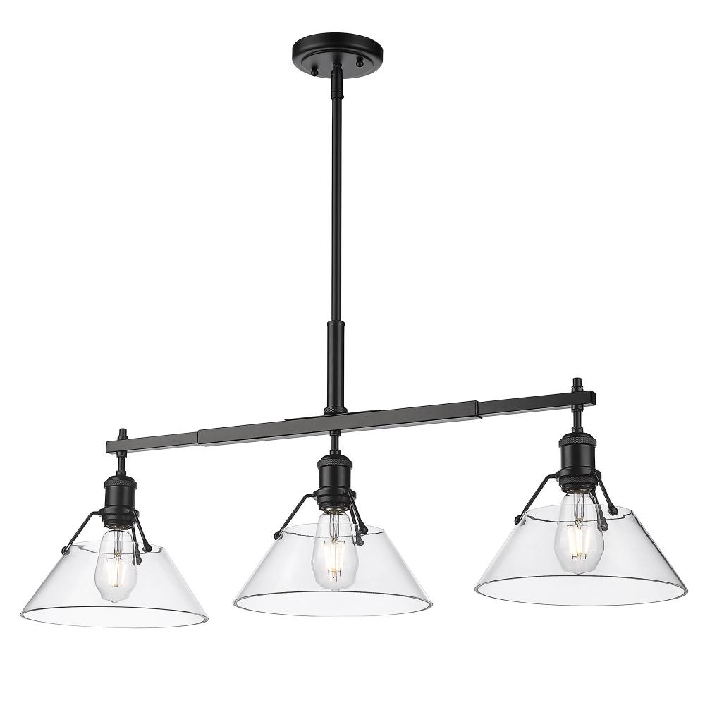 Orwell BLK 3 Light Linear Pendant in Matte Black with Clear Glass