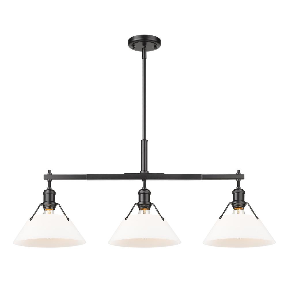 Orwell BLK 3 Light Linear Pendant in Matte Black with Opal Glass