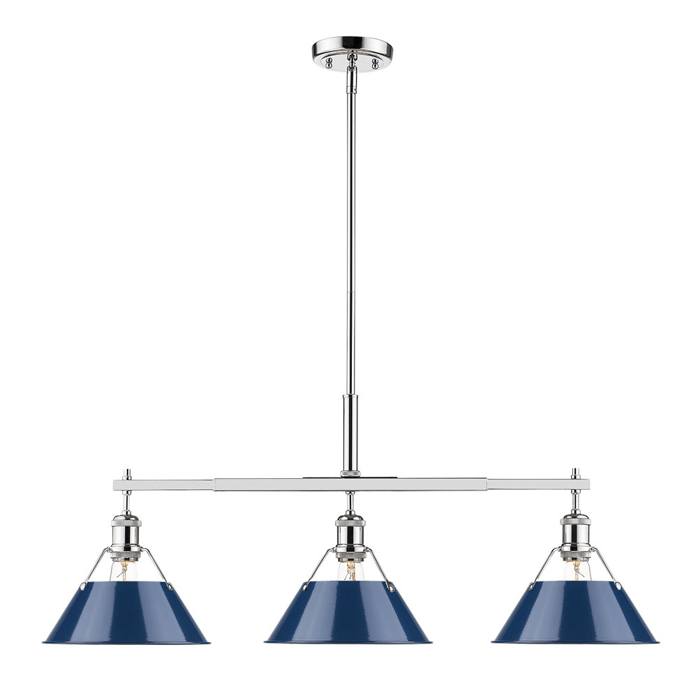 Orwell CH 3 Light Linear Pendant in Chrome with Matte Navy shades