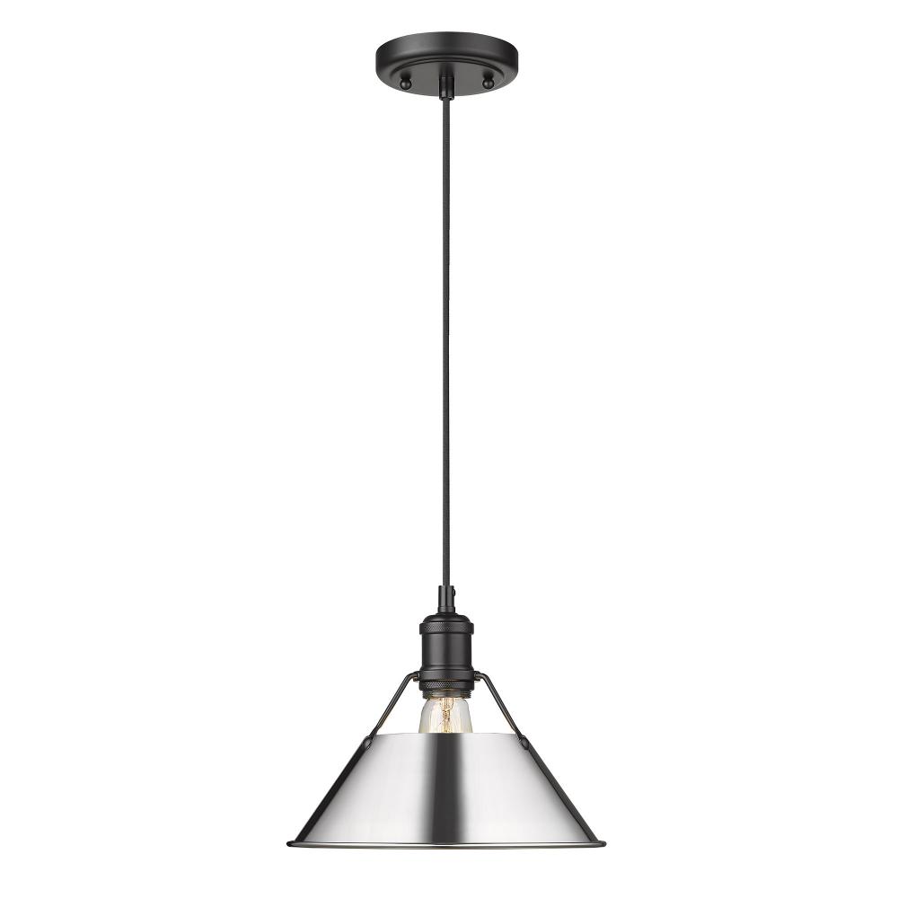 Orwell BLK Medium Pendant - 10&#34; in Matte Black with Chrome shade