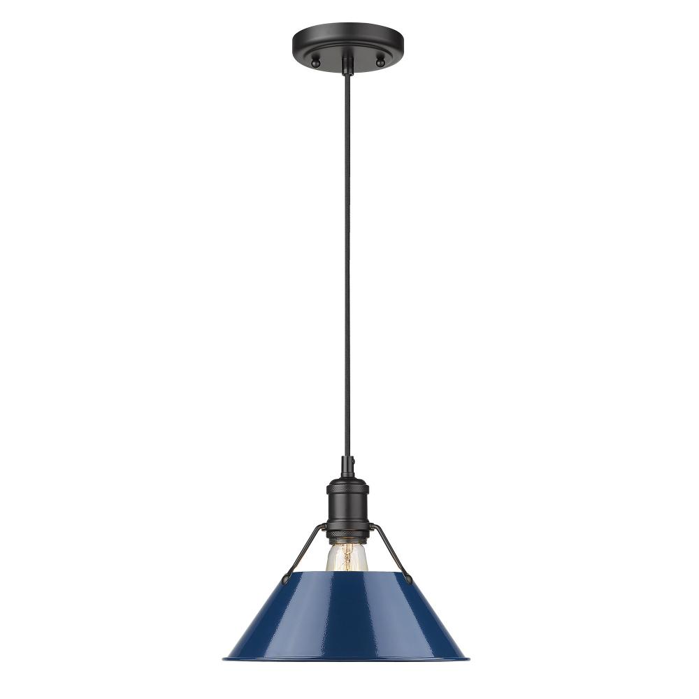 Orwell BLK Medium Pendant - 10&#34; in Matte Black with Matte Navy shade