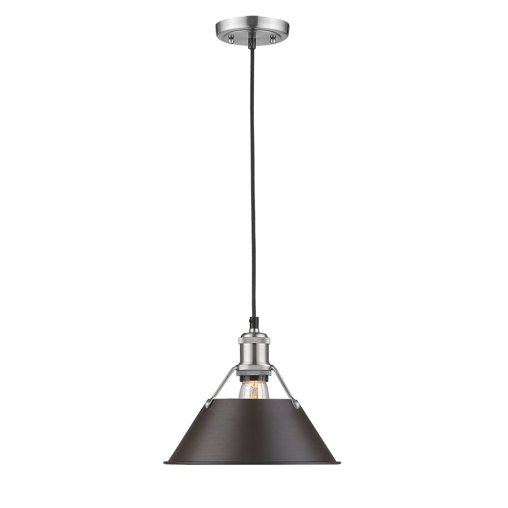 Orwell PW Medium Pendant - 10&#34; in Pewter with Rubbed Bronze shade