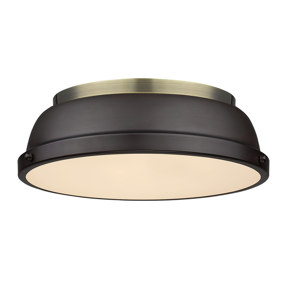 Duncan 14&#34; Flush Mount in Aged Brass with a Rubbed Bronze Shade