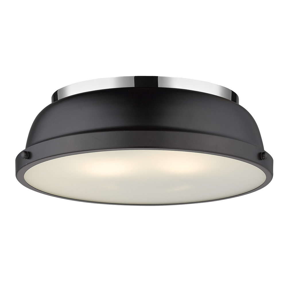 Duncan 14&#34; Flush Mount in Chrome with a Matte Black Shade