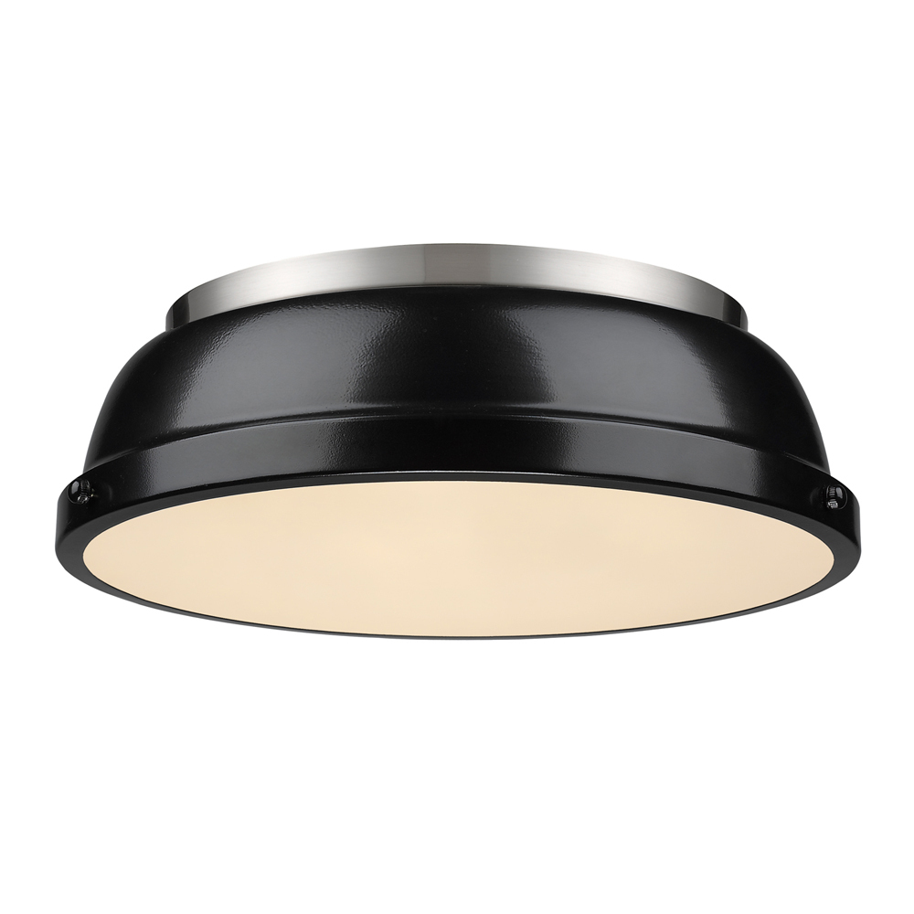 Duncan 14&#34; Flush Mount in Pewter with a Black Shade
