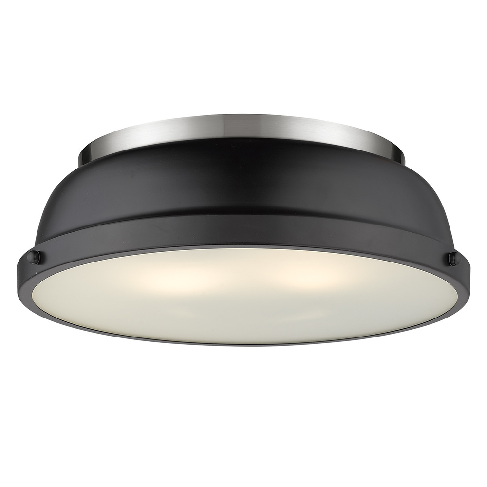 Duncan 14&#34; Flush Mount in Pewter with a Matte Black Shade