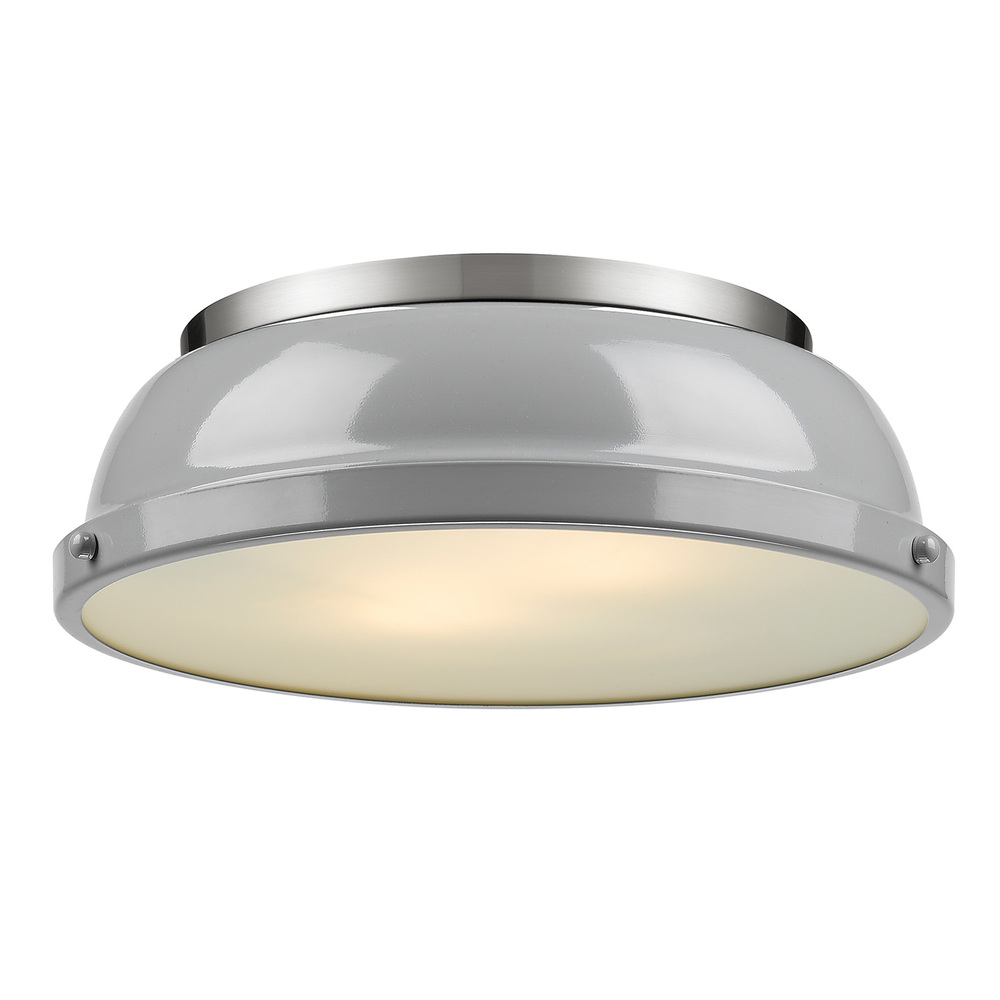 Duncan 14&#34; Flush Mount in Pewter with a Gray Shade
