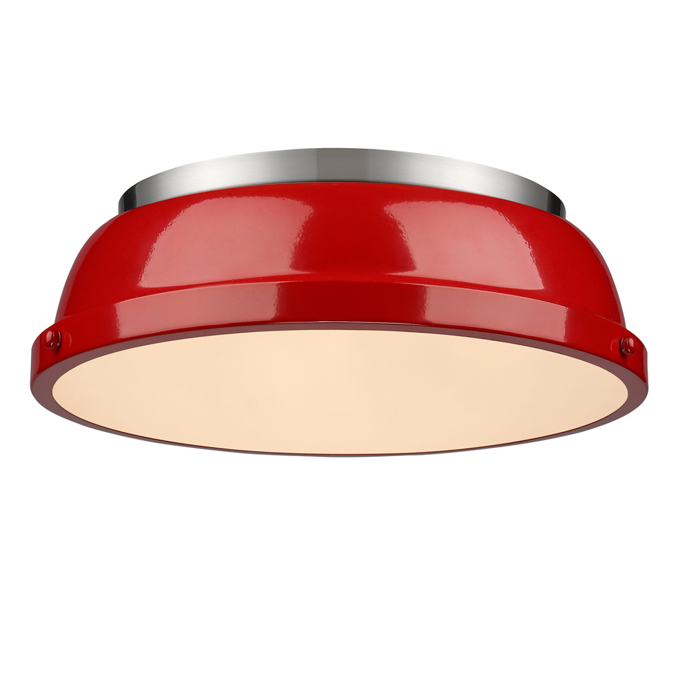 Duncan 14&#34; Flush Mount in Pewter with a Red Shade