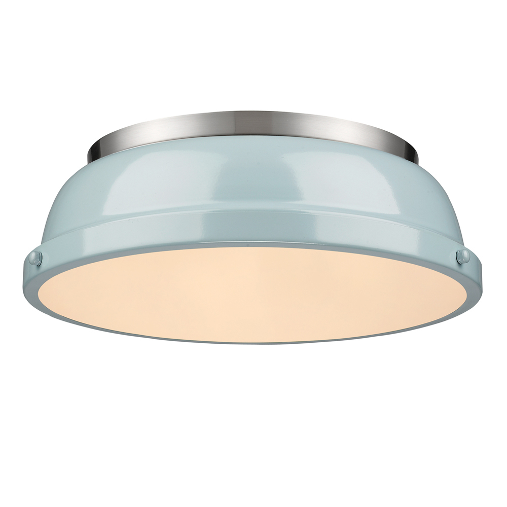 Duncan 14&#34; Flush Mount in Pewter with a Seafoam Shade